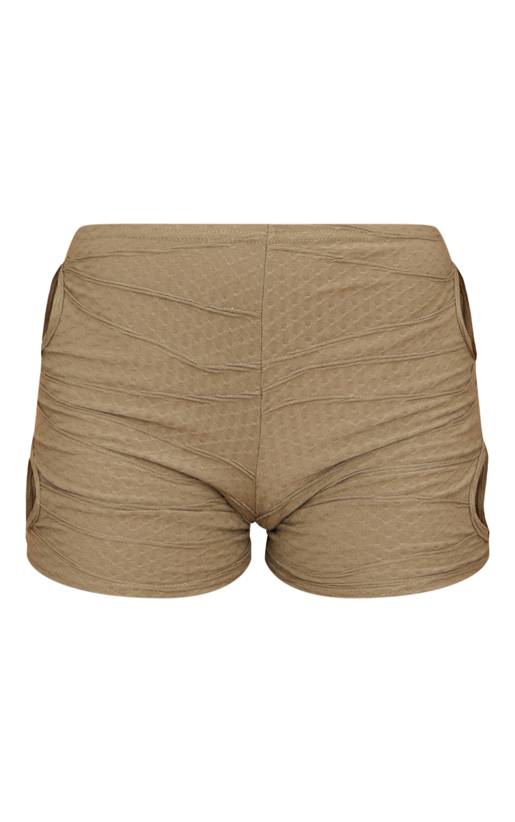Olive Textured Cut Out Hot Pants image 6