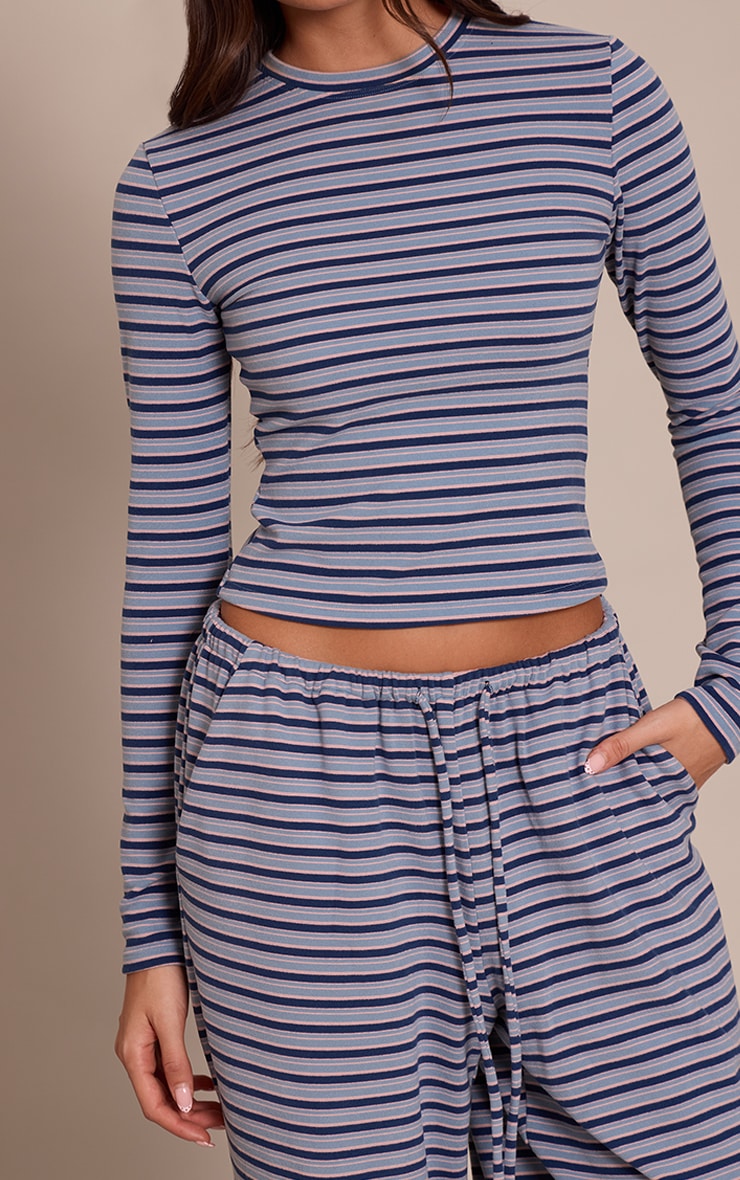 Navy Striped Soft Fleece Long Sleeve Top image 4