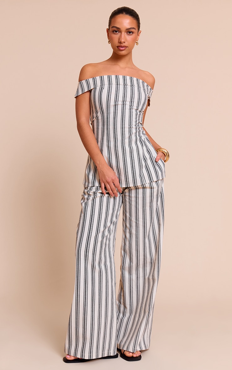 Natural Textured Stripe Tailored Wide Leg Pants image 1