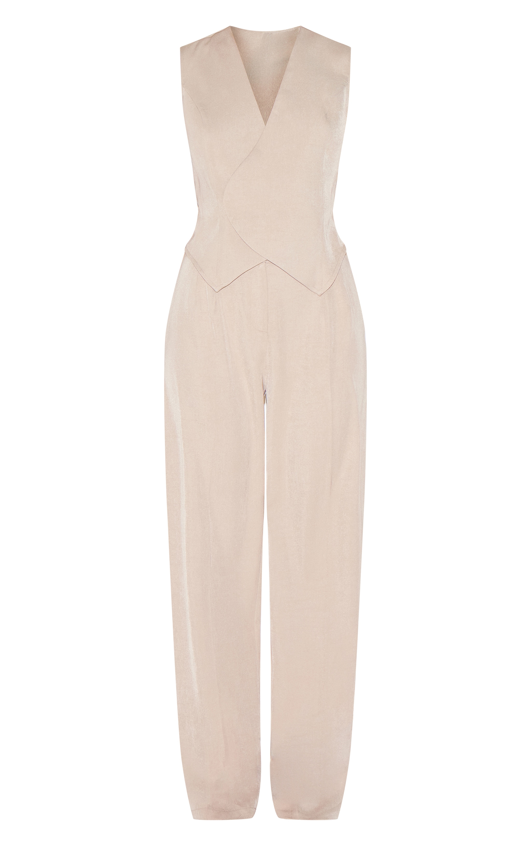 Stone Woven Asymmetric Detail Vest Straight Leg Jumpsuit image 5