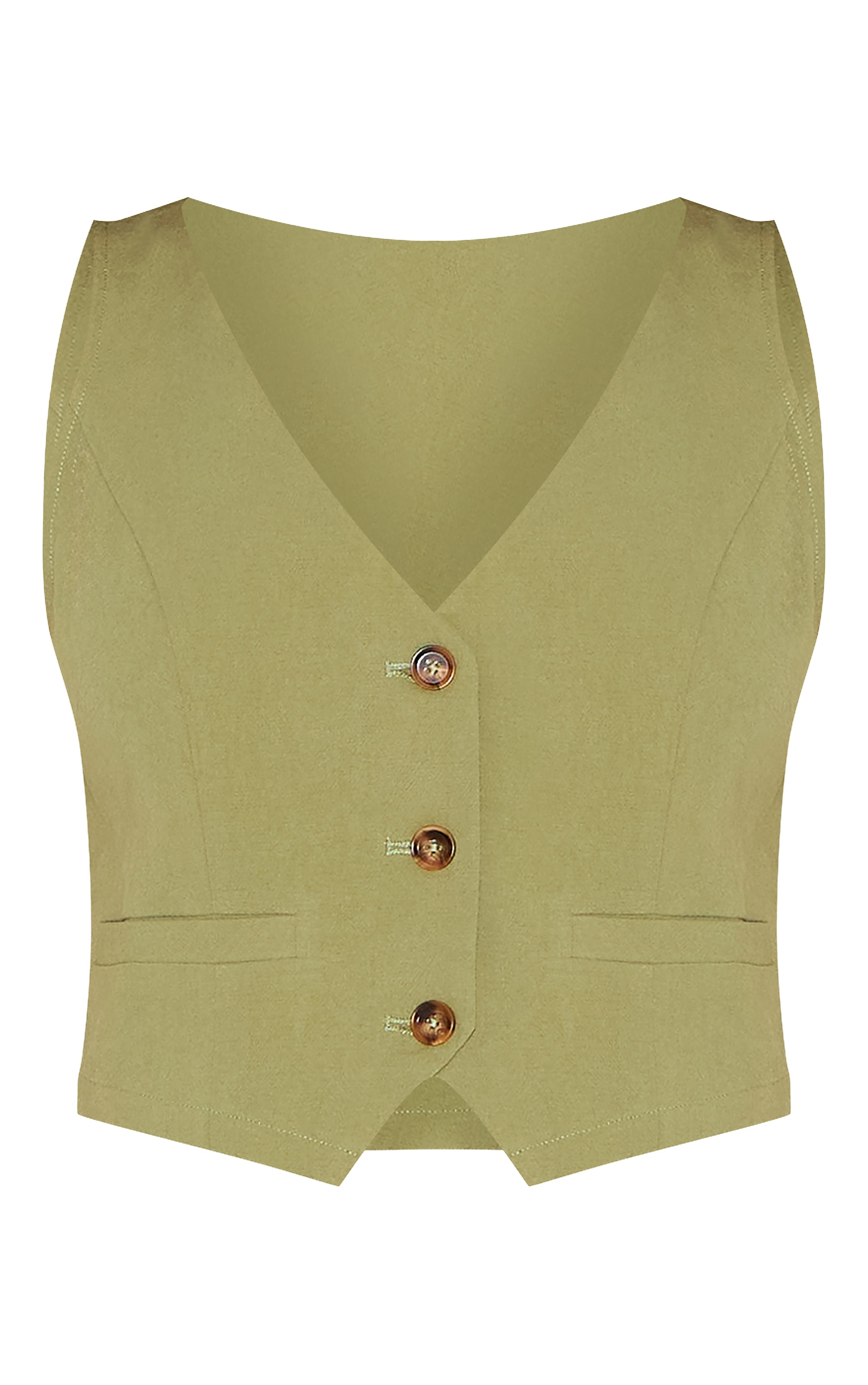 Khaki Linen Look Backless Vest image 5