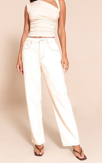 Ecru High Waist Boyfriend Jeans