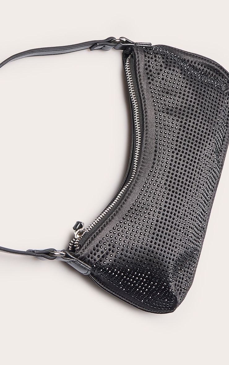 Sac à main baguette satiné noir à strass image 4