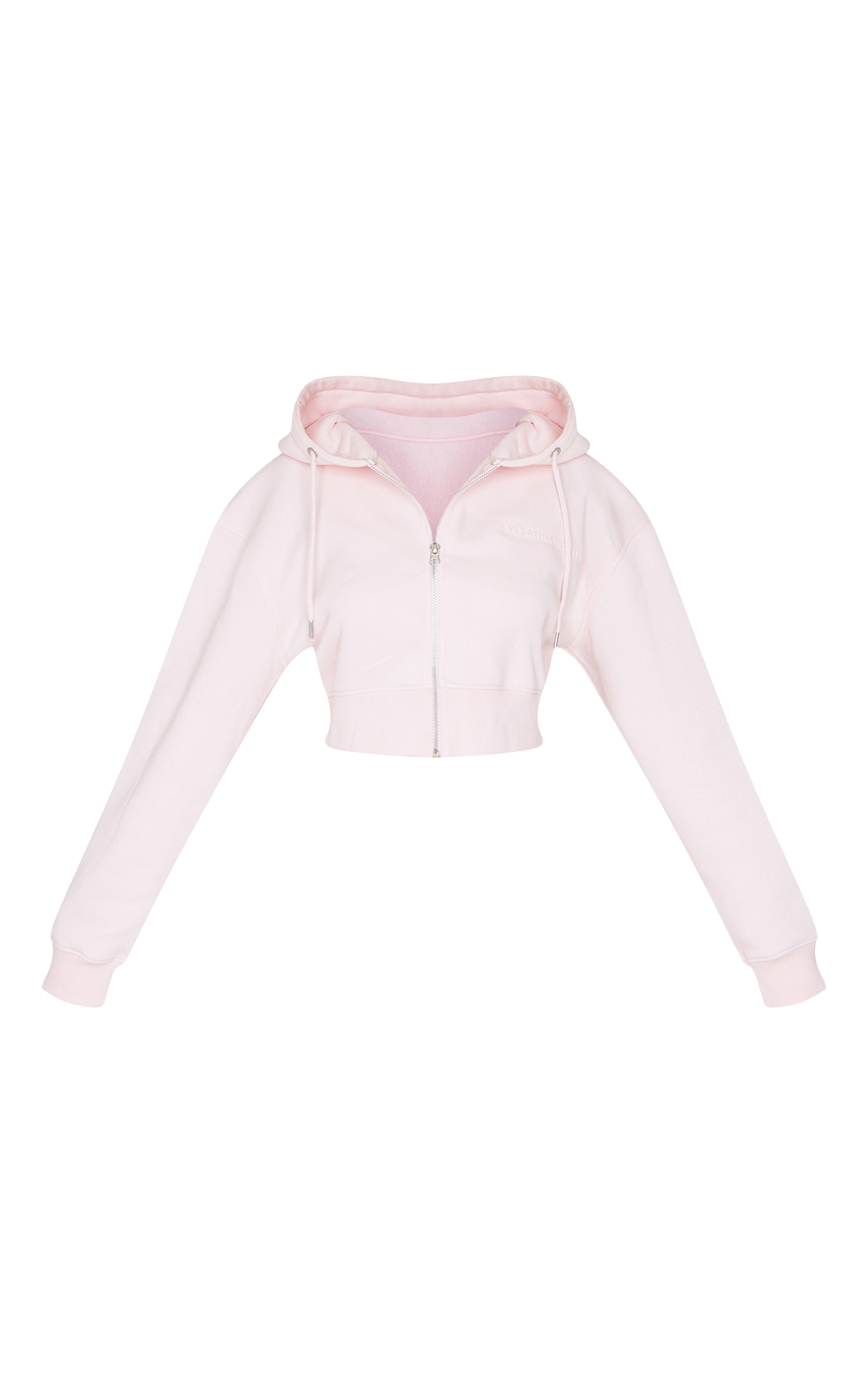 Petite Baby Pink Zip Up Embossed Detail Crop Hoodie image 5