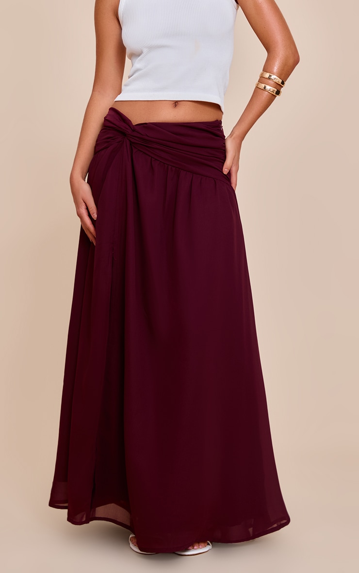 Wine Twist Front Thigh Split Maxi Skirt image 2