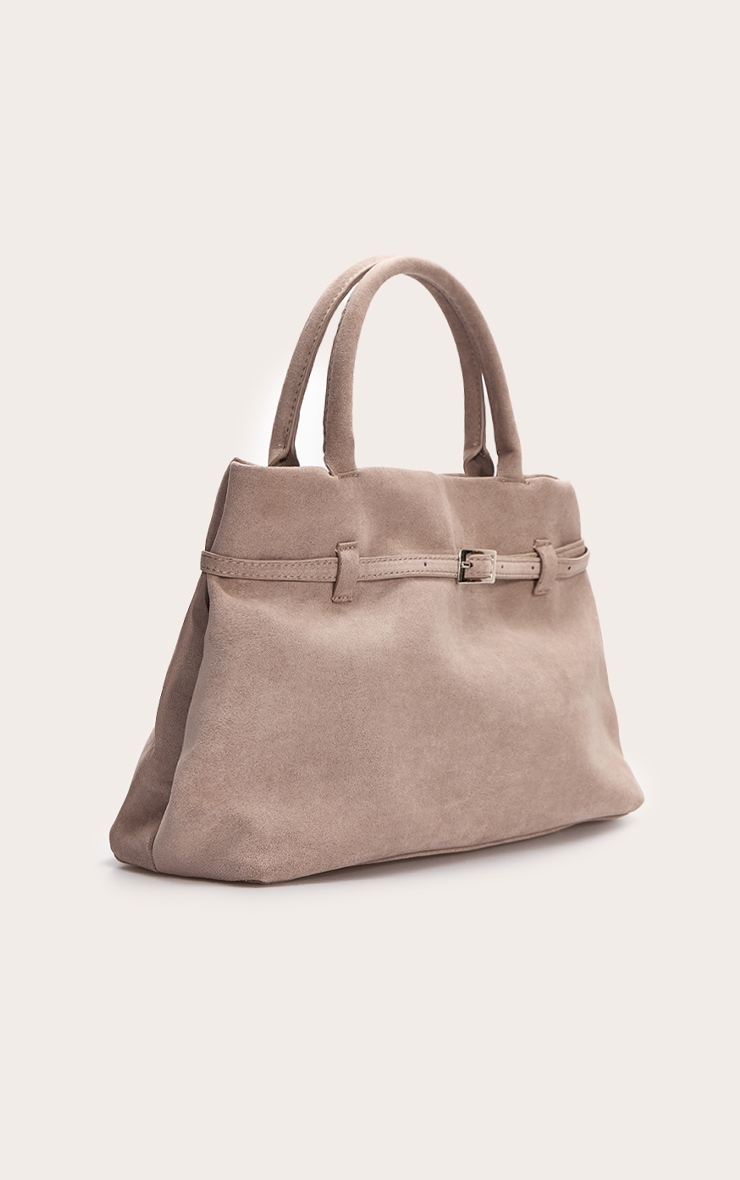 Mushroom Suede Buckle Square Structured Tote Bag image 3