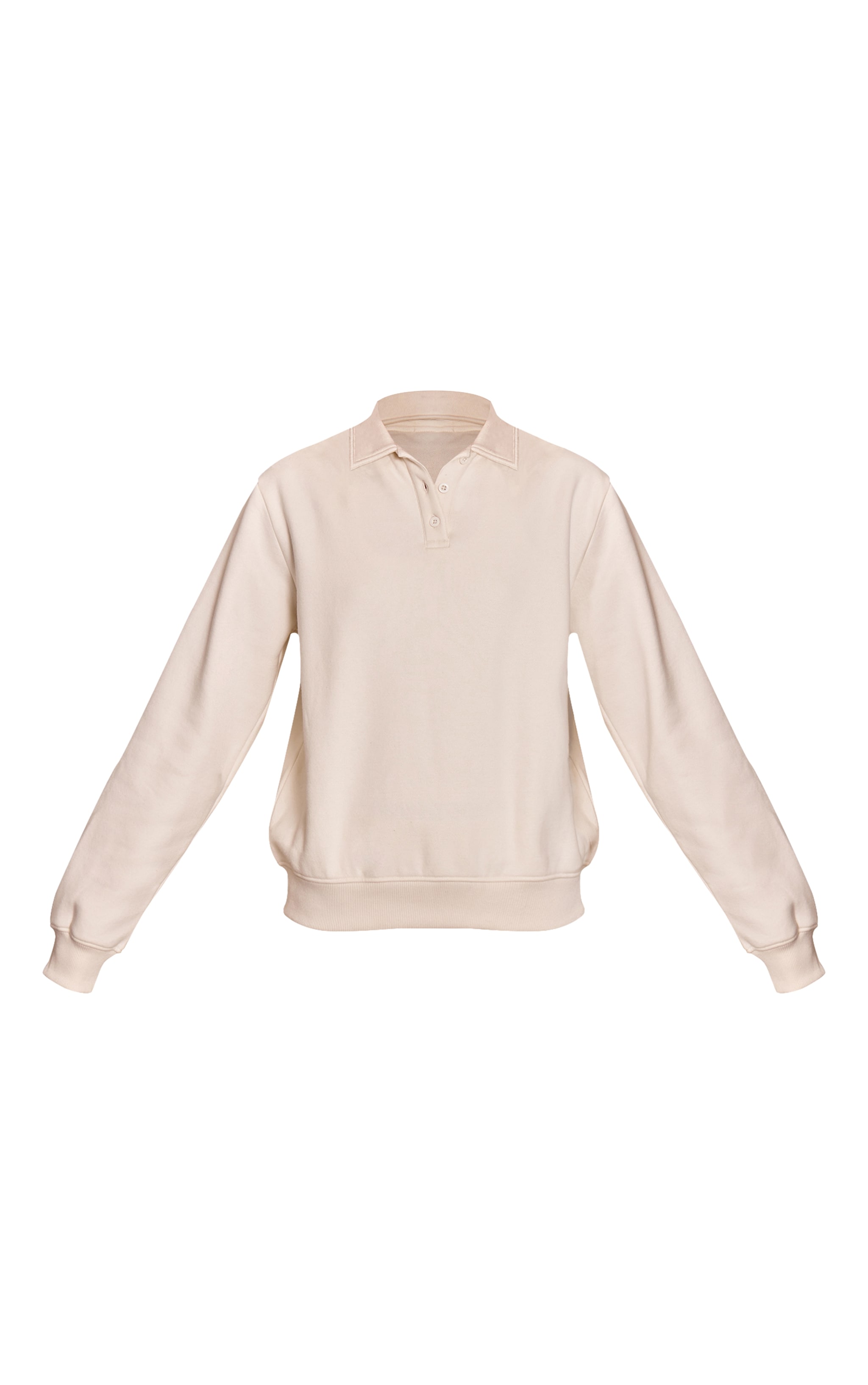 Cream Cotton Fleece Polo Sweatshirt image 5