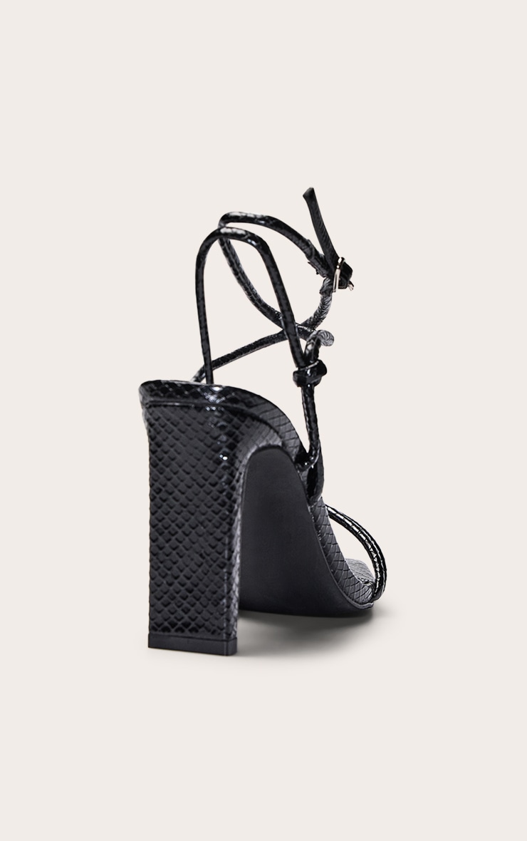 Black Snake Tube Strap Square Toe Slim Block Heeled Sandals image 4