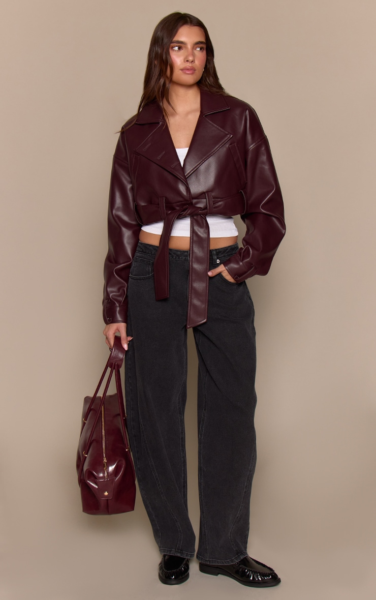 Veste de motard courte en PU chocolat prune image 3