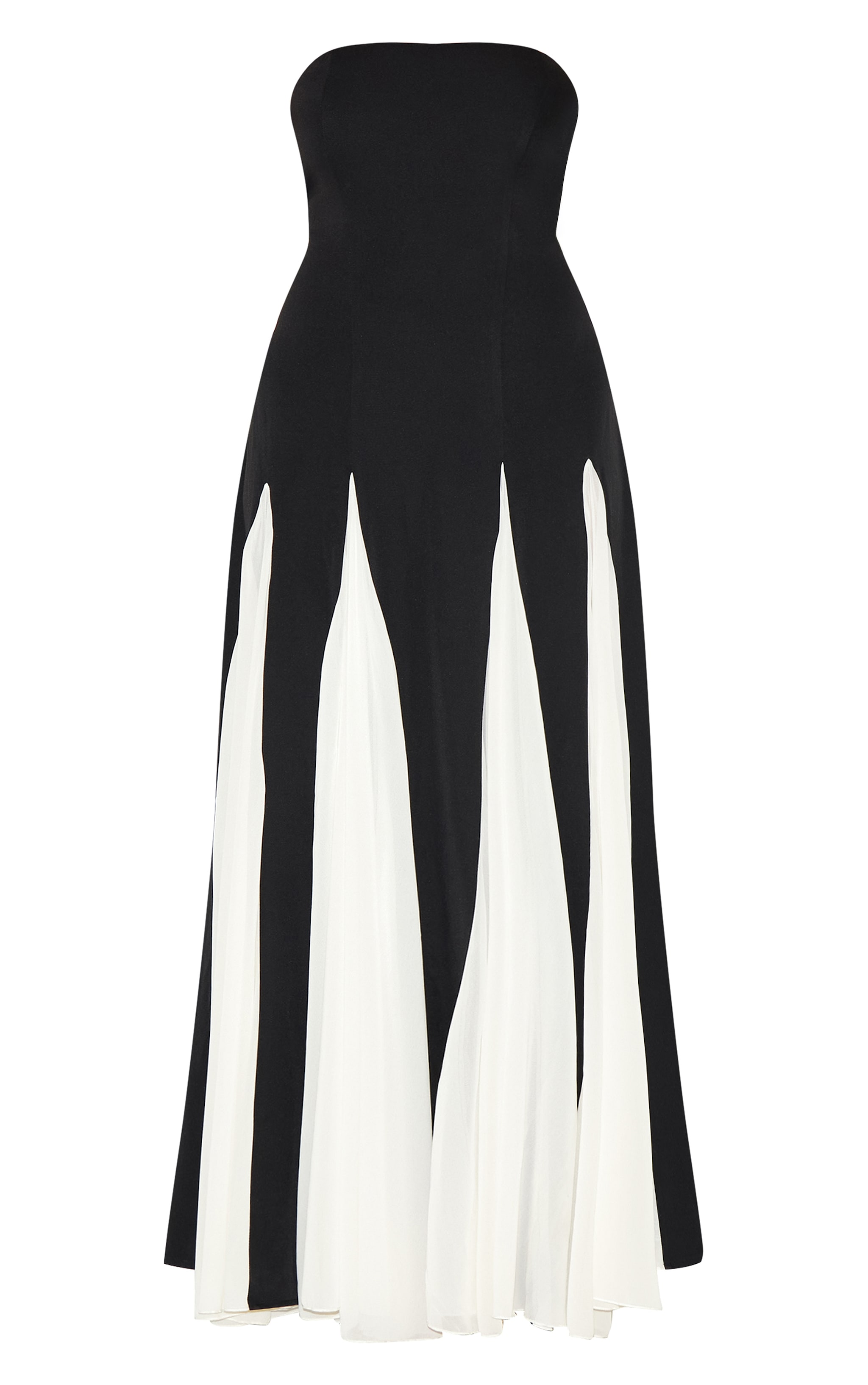 Plus Robe bustier longue noire plissée à partie en mousseline de soie contrastante image 5