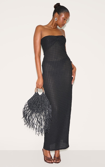 Robe bustier longue texturée noire