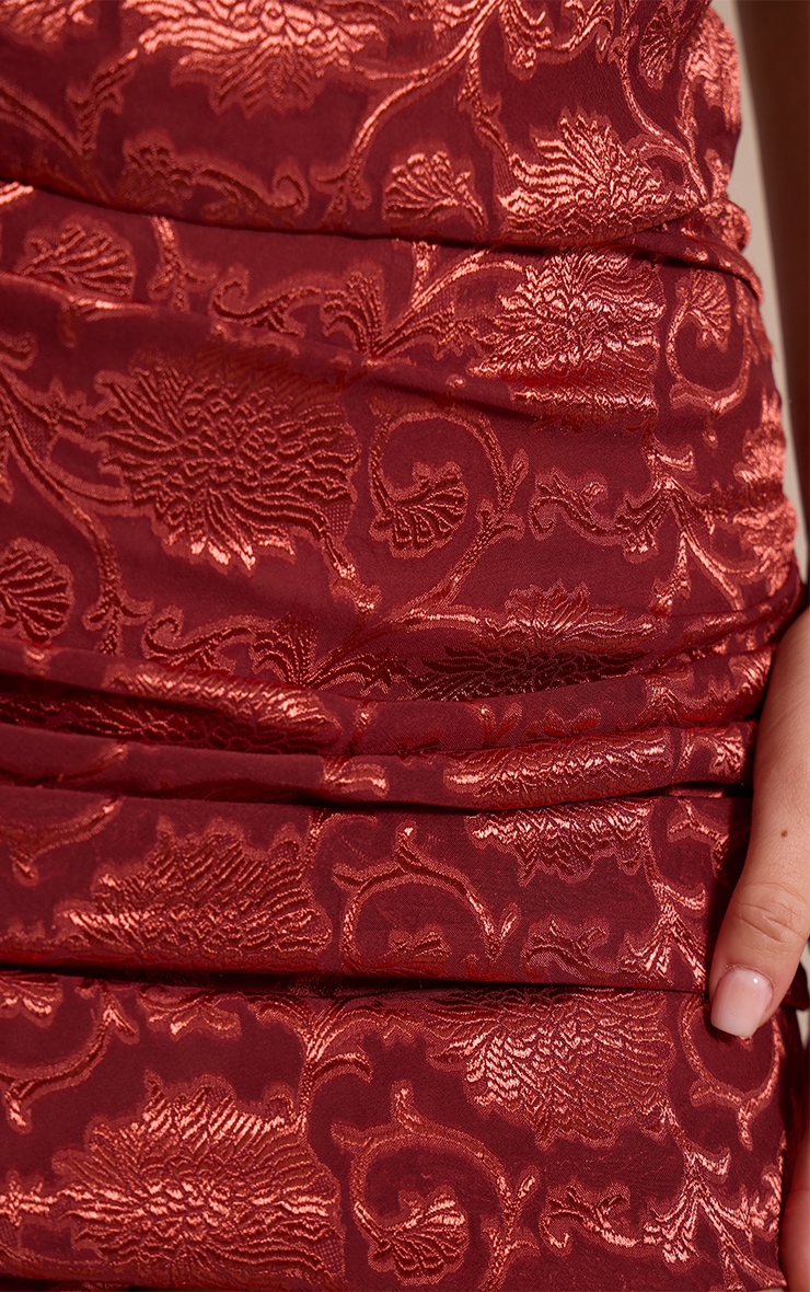 Burnt Orange Floral Satin Ruched Mini Skirt  image 5