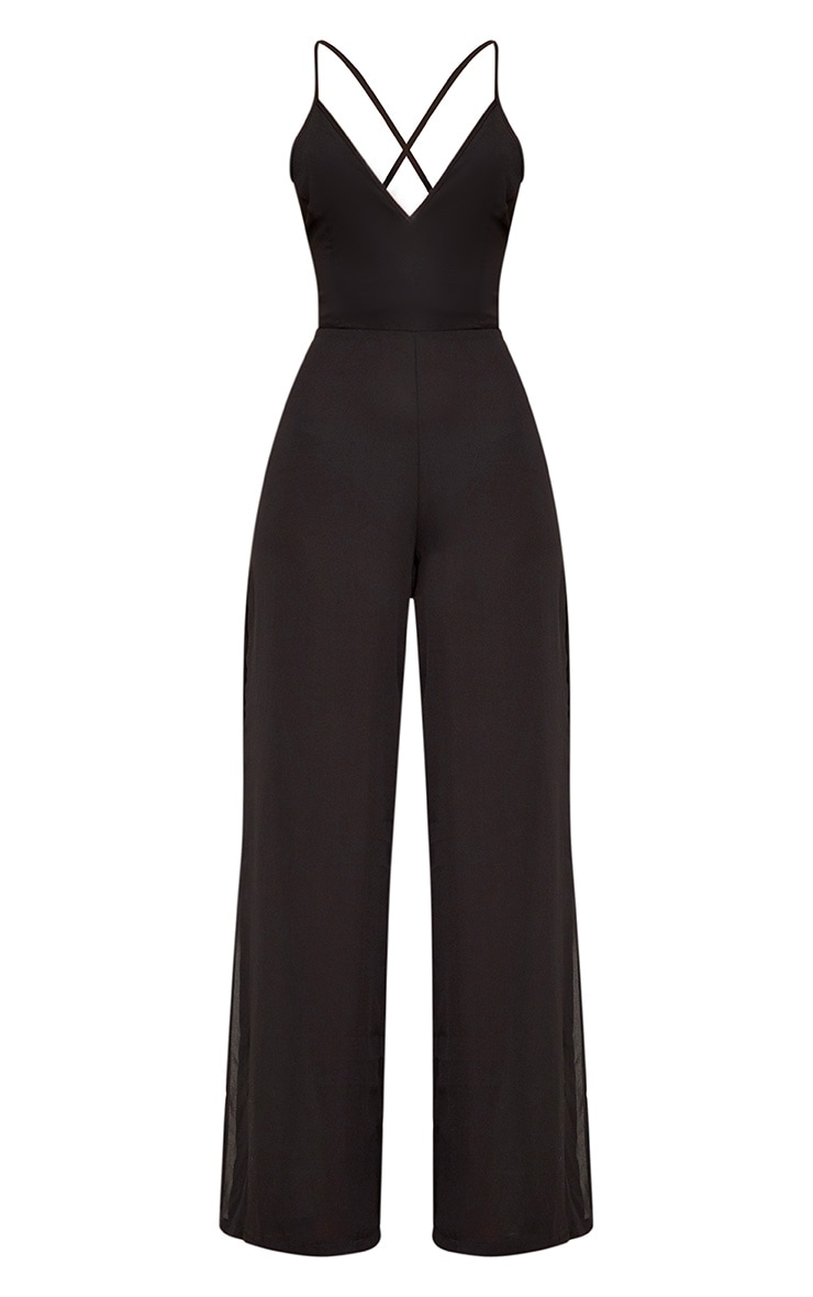 black plunge side split leg jumpsuit