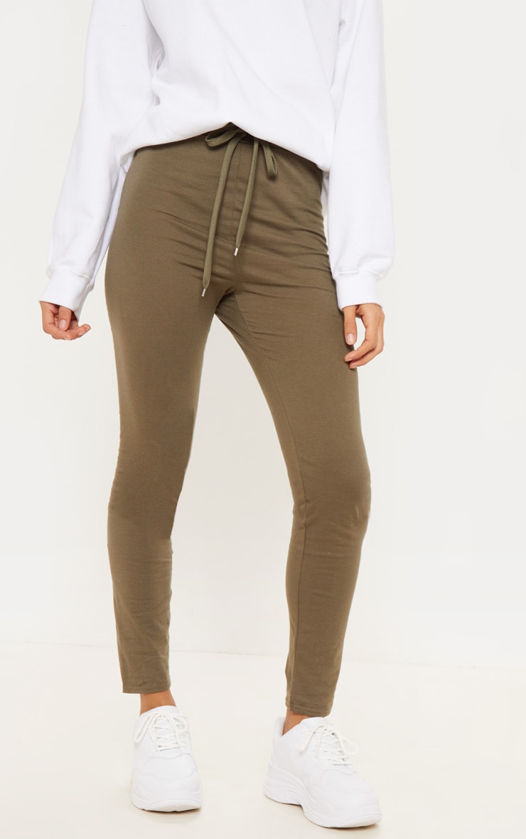 Khaki Drawstring Cotton Legging image 2