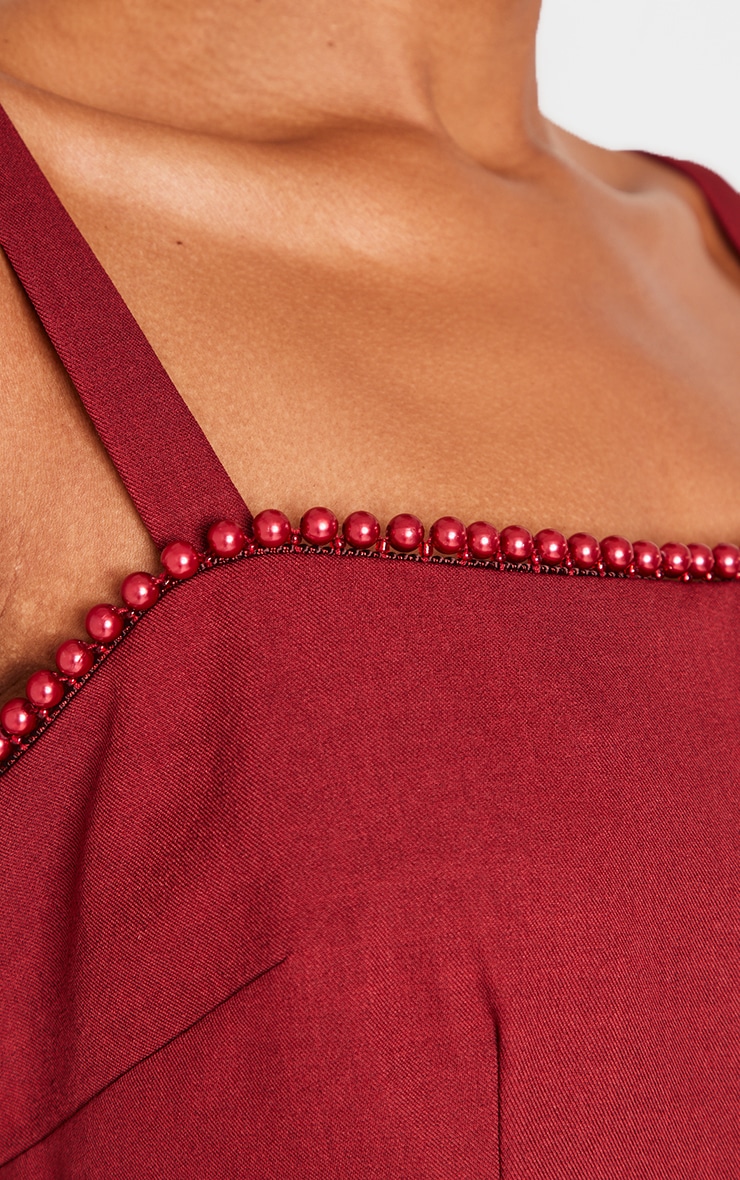 Mini robe tissée rouge cerise à perles image 4