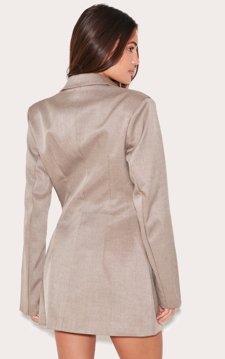 Robe blazer tissée gris champignon à taille cintrée et double boutonnière image 2