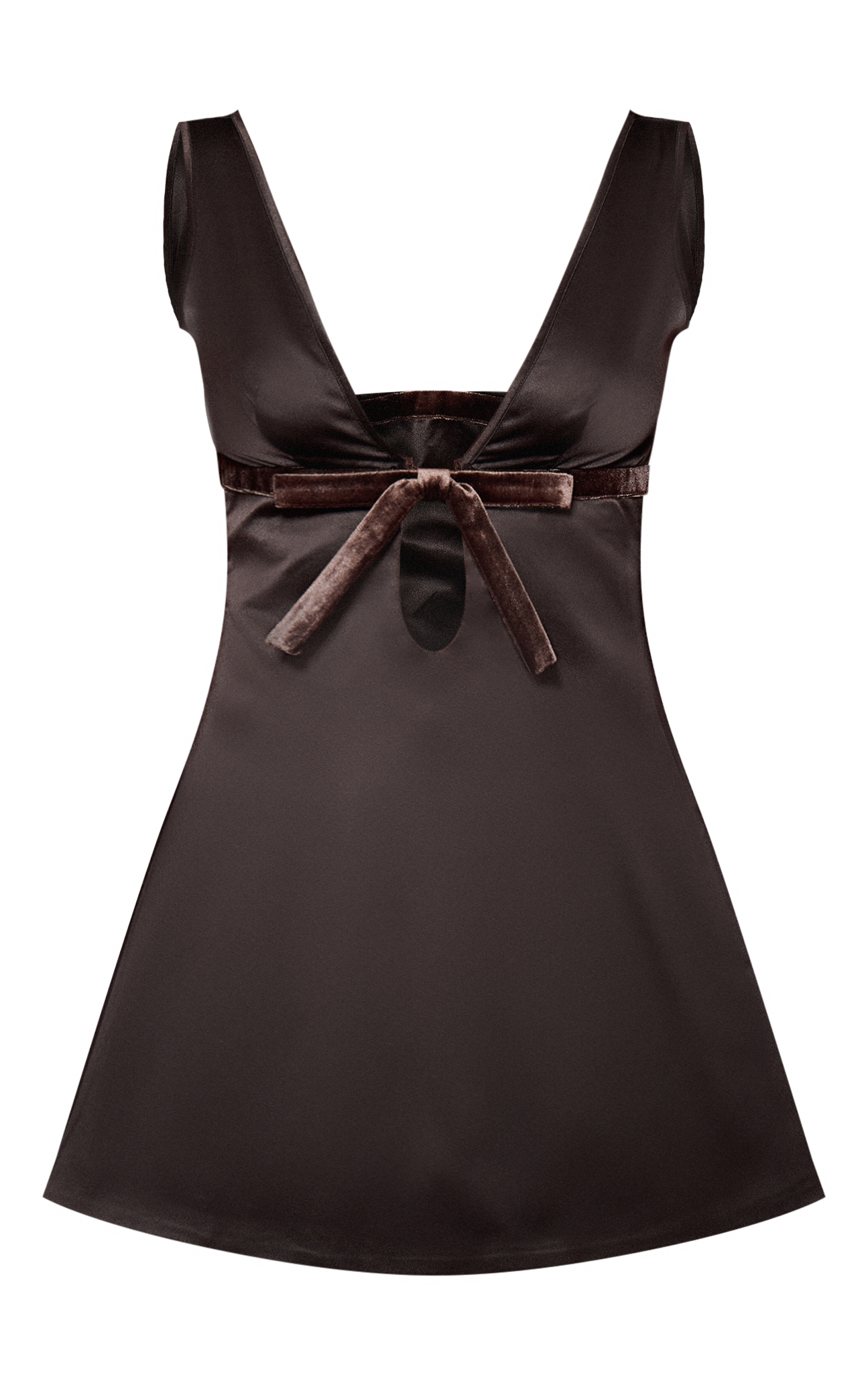 Chocolate Satin Bow Detail A-line Dress image 5