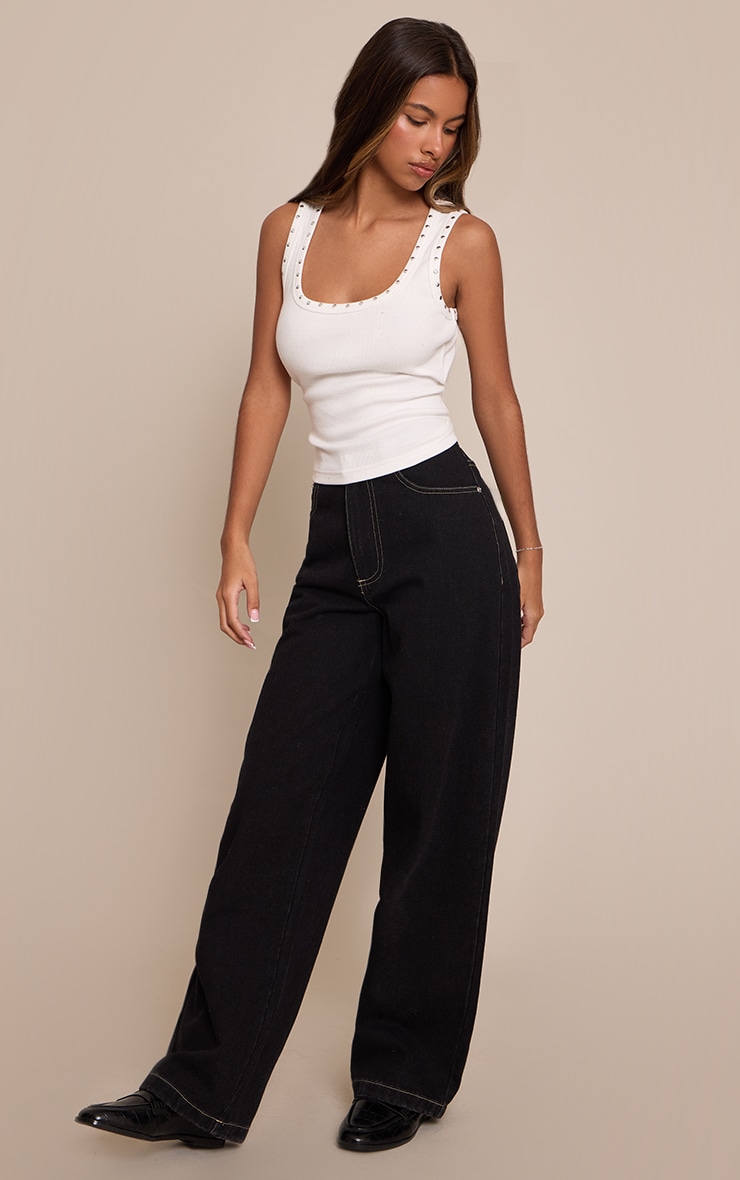 Petite White Stud Detail Vest Top image 3