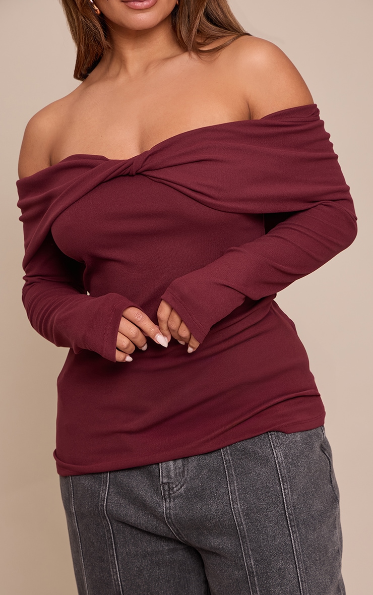 Shape Burgundy Soft Touch Bardot Long Sleeve Top image 4