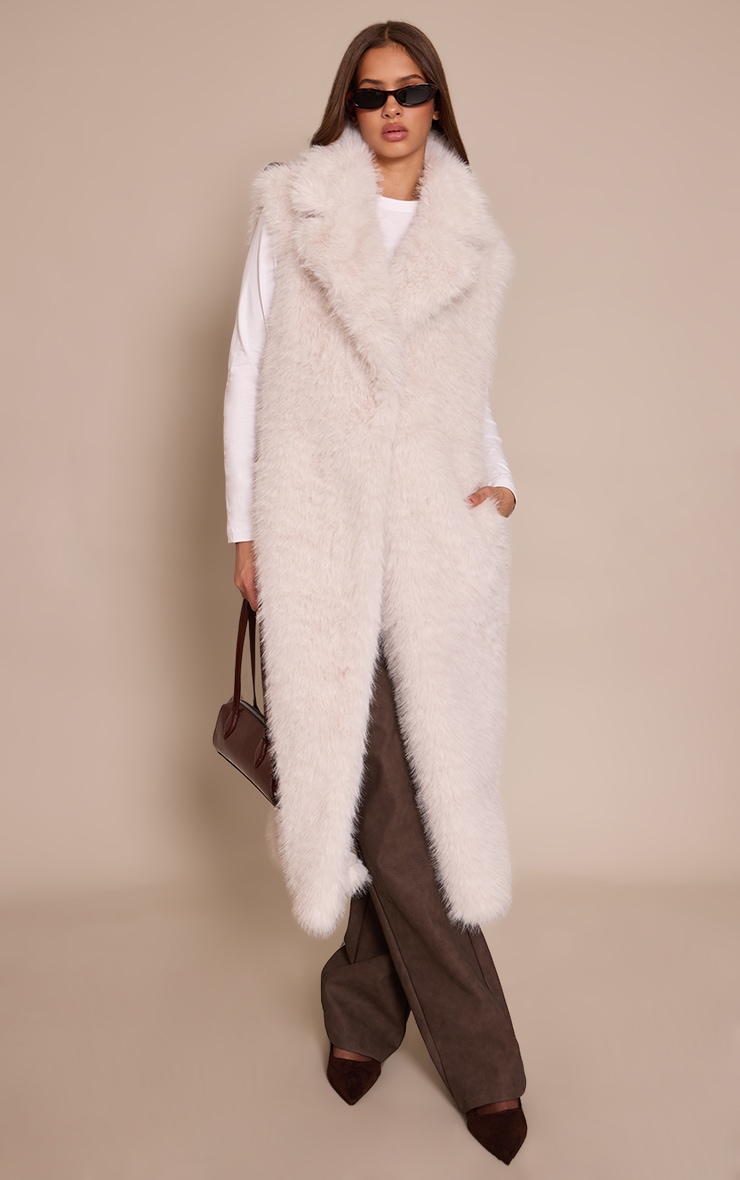 Cream Faux Fur Maxi Gilet image 3