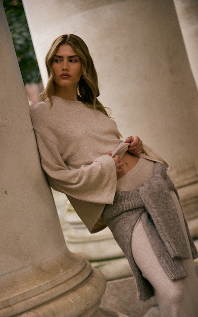 Sand Marl Soft Knit Slouchy Long Sleeve Top