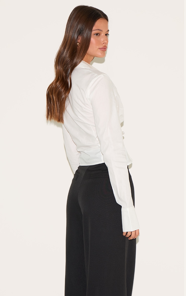White Hook And Eye Ruched Fitted Shirt image 2