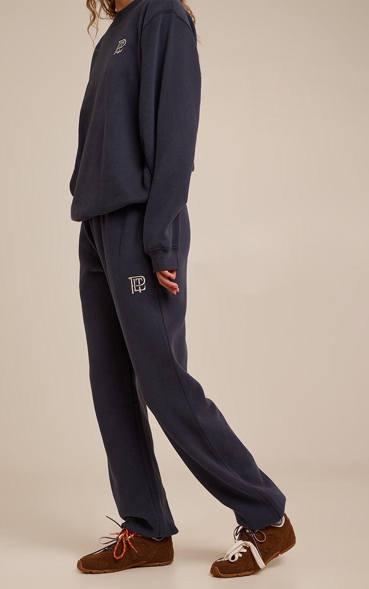 Navy PLT Embroidered Cotton Fleece Cuffed Sweat Pants image 2