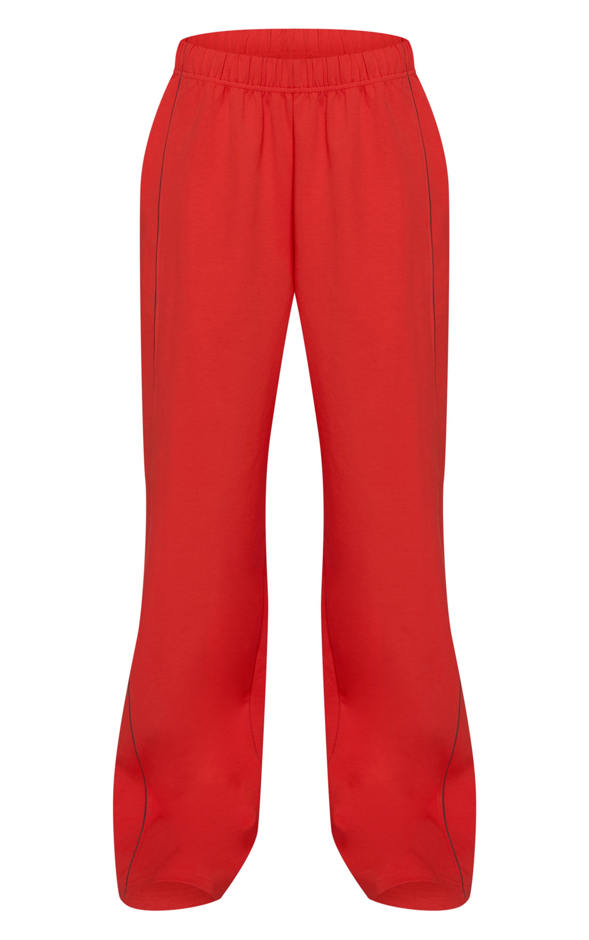 Red Interlock Contrast Piping Wide Leg Sweatpants image 5
