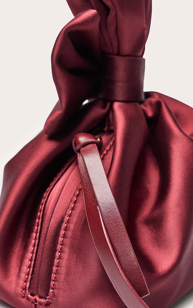Burgundy Satin Bow Detail Clutch Bag image 5