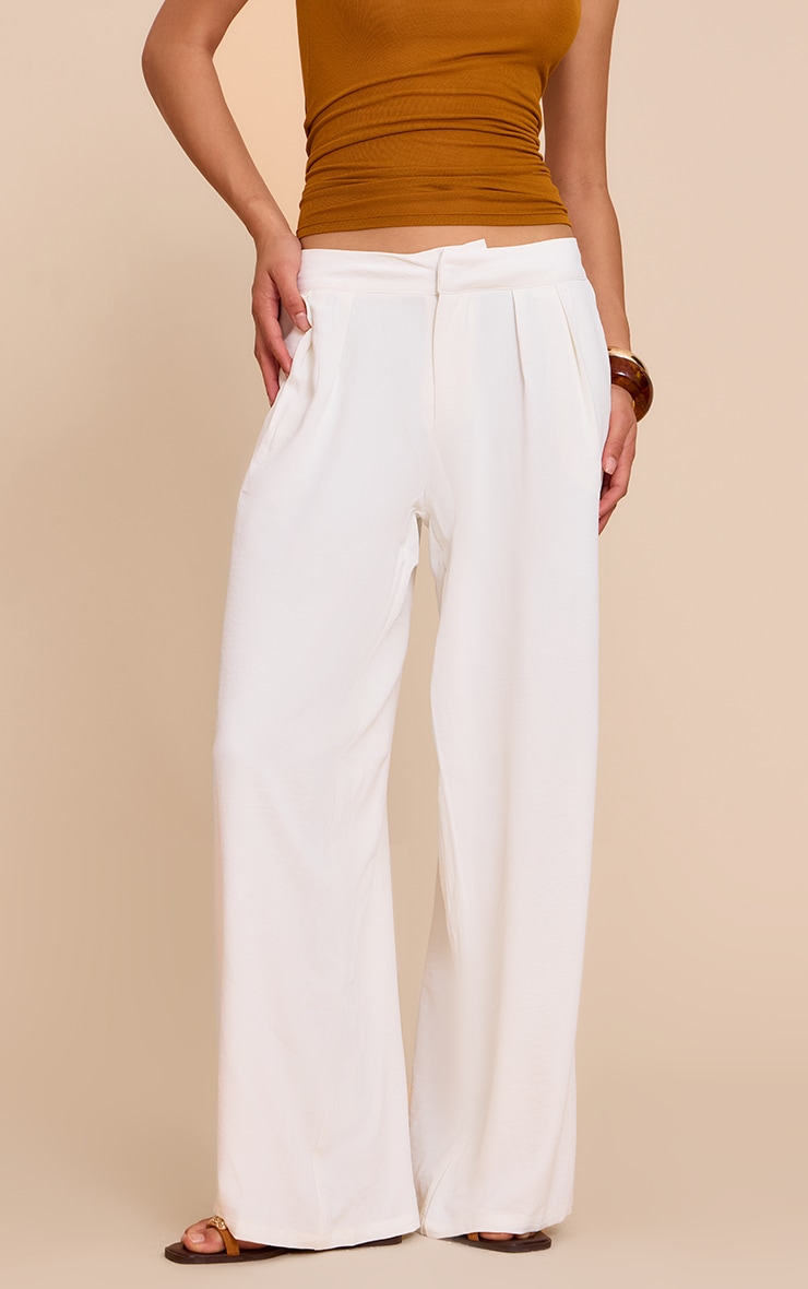 Cream Floaty Woven Double Pleat Wide Leg Pants image 2