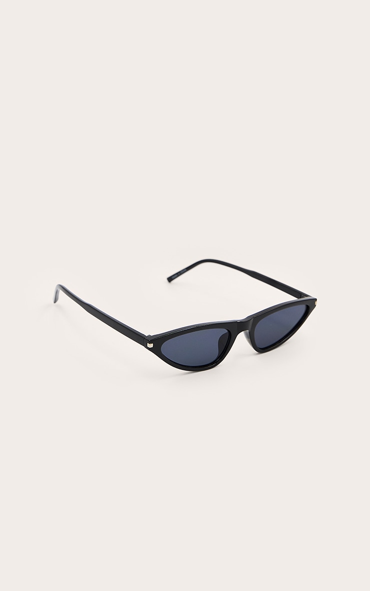 Black Extreme Cat Eye Skinny Frame Sunglasses image 3