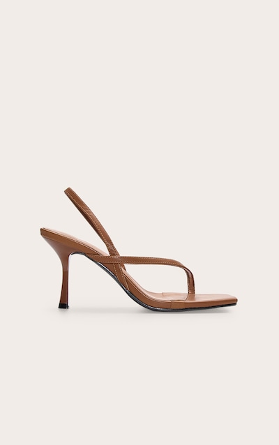 Sandales à talon mi-haut avec bride arrière et bout carré en PU couleur chocolat