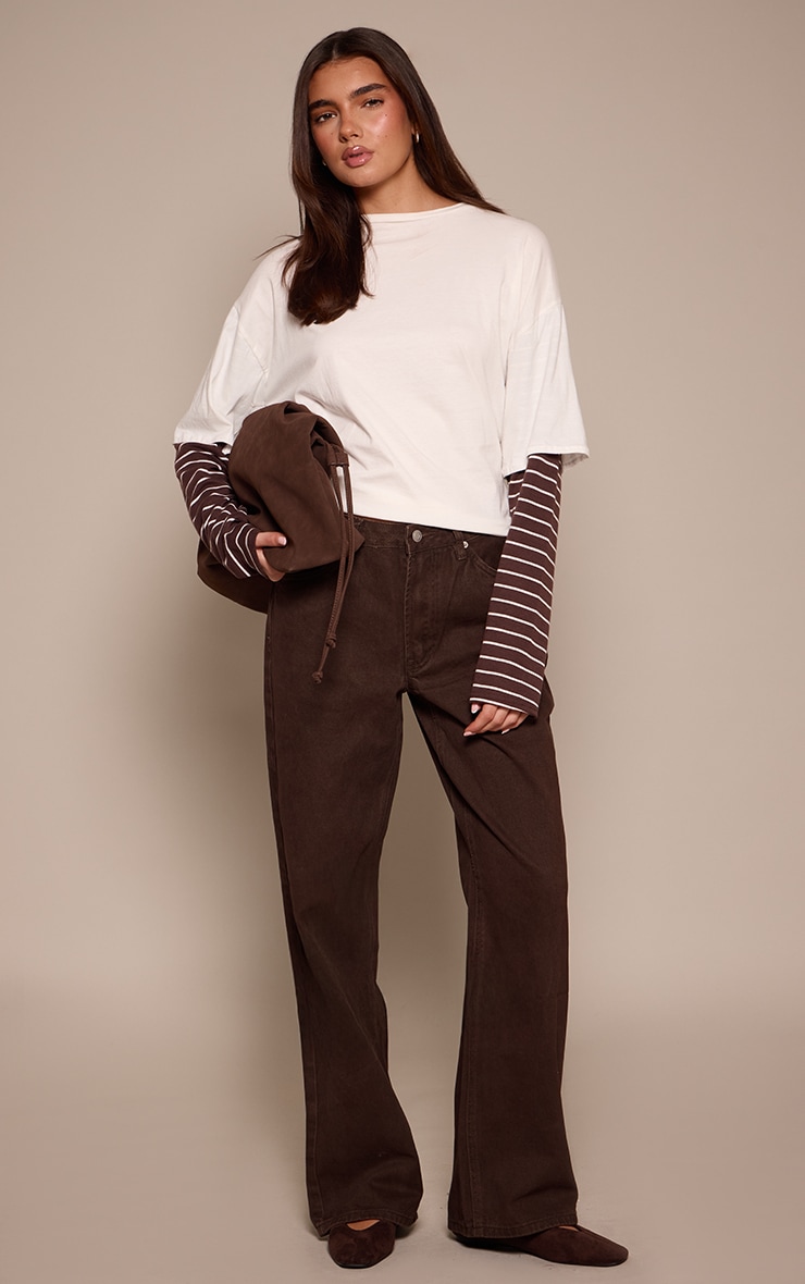 Chocolate Mid Waist Straight Leg Denim Jeans image 1