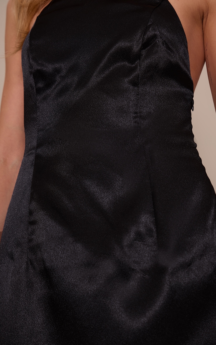 Black Satin Halterneck Tie Neck Maxi Dress image 4