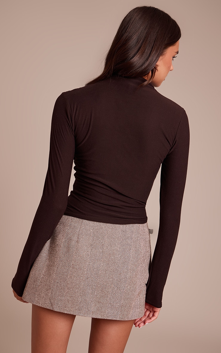 Dark Chocolate Soft Touch High Neck Ruched Detail Long Sleeve Top  image 2
