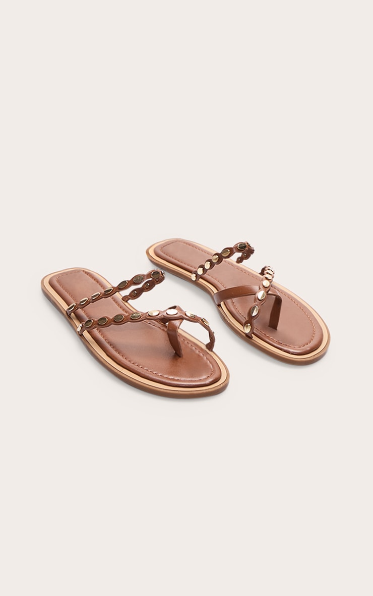 Tan Toe Thong Gold Hardware Sandals image 5