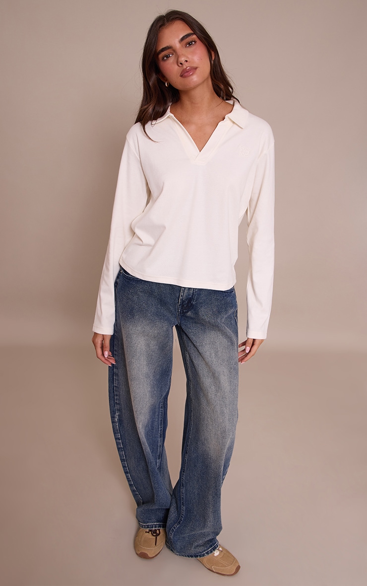 Cream Embroidered Longline Collar Top image 3