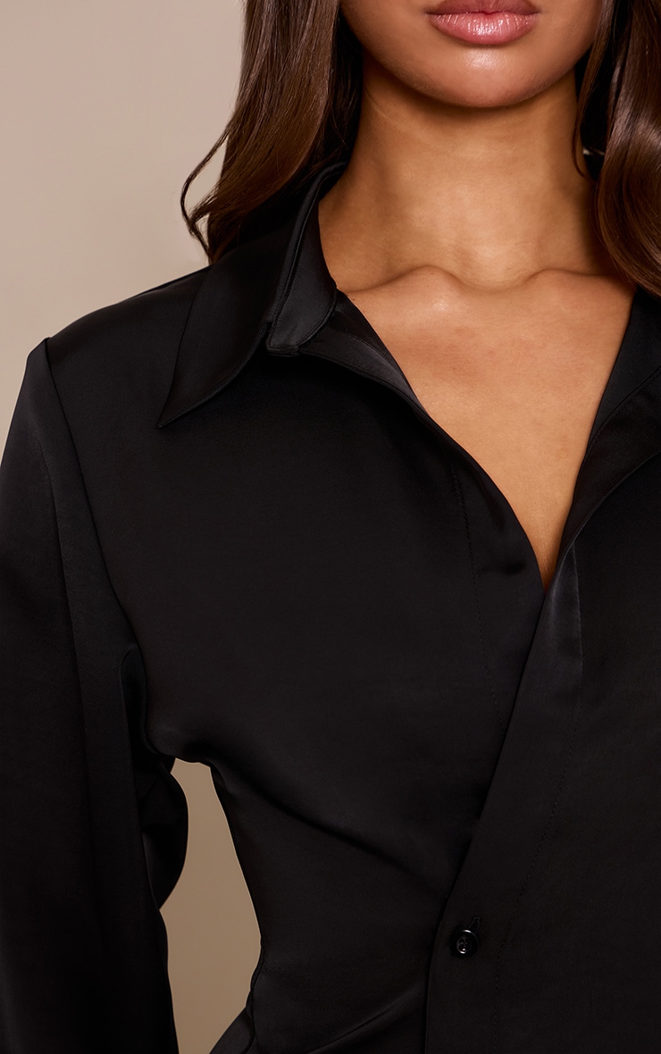 Black Satin Asymmetric Button Shirt image 4