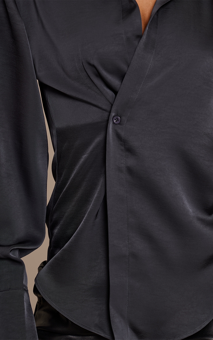 Charcoal Satin Asymmetric Button Shirt image 4