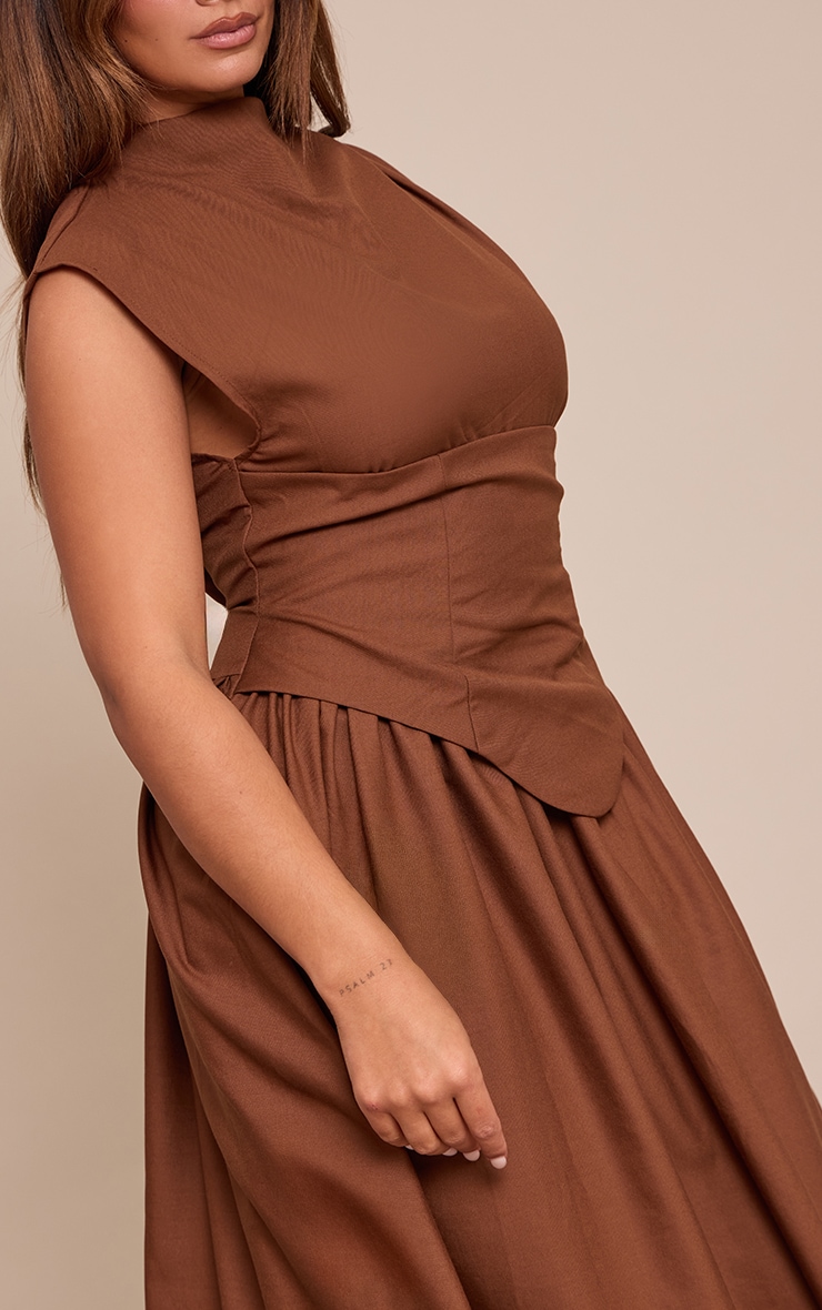 Shape Chocolate Woven High Neck Corseted Maxi Shift Dress image 4