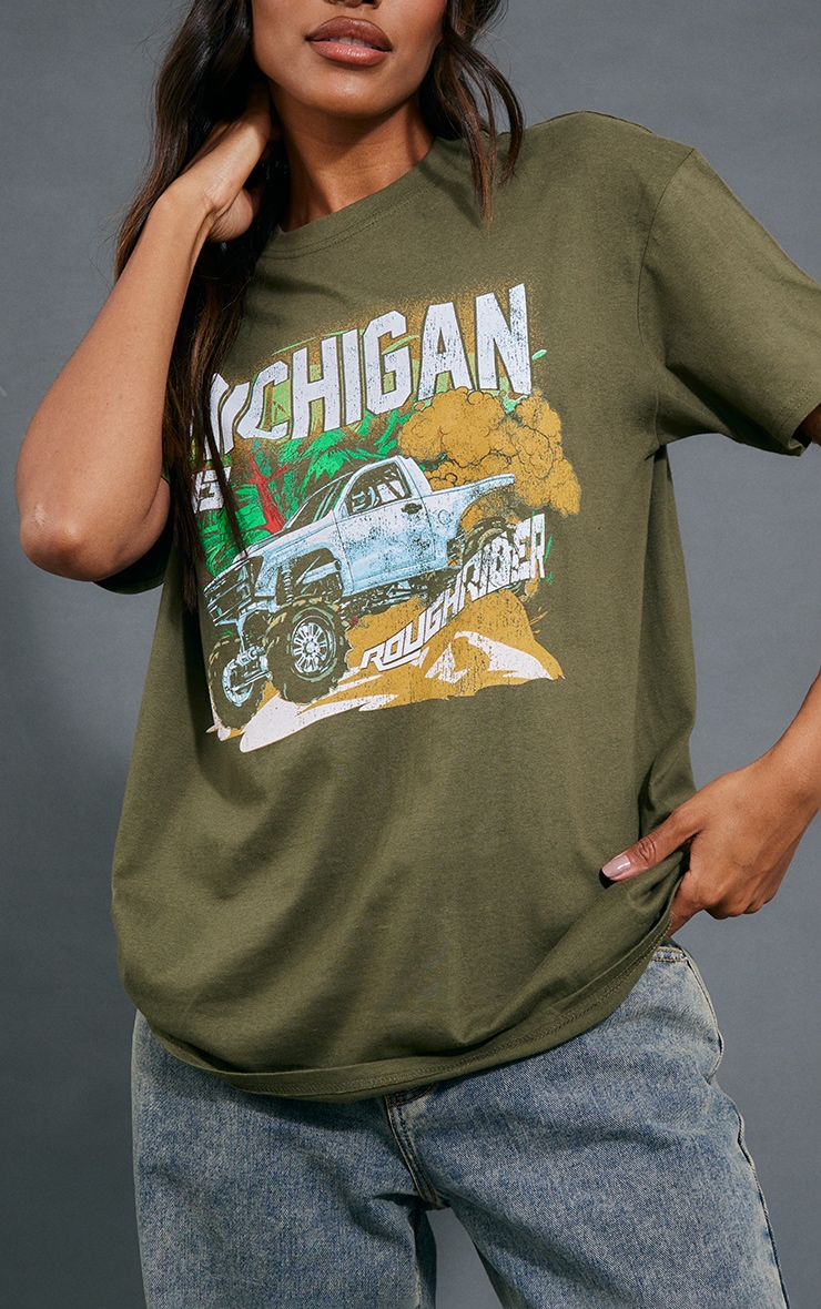 Khaki Michigan Print T Shirt image 4