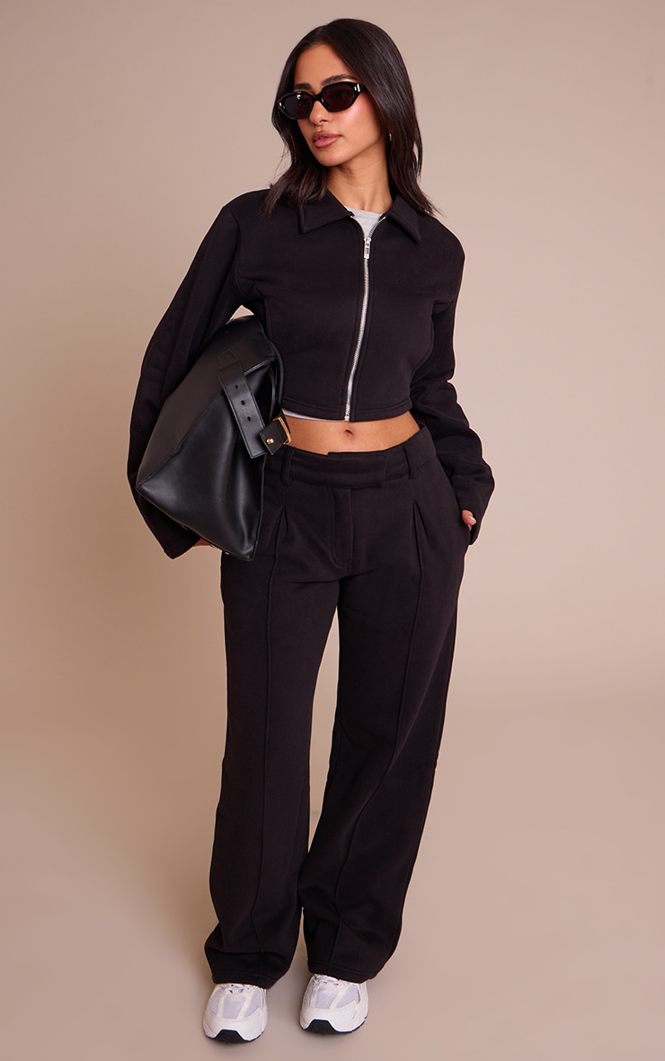 Petite Black Cropped Zip Through Collared Sweatshirt image 3