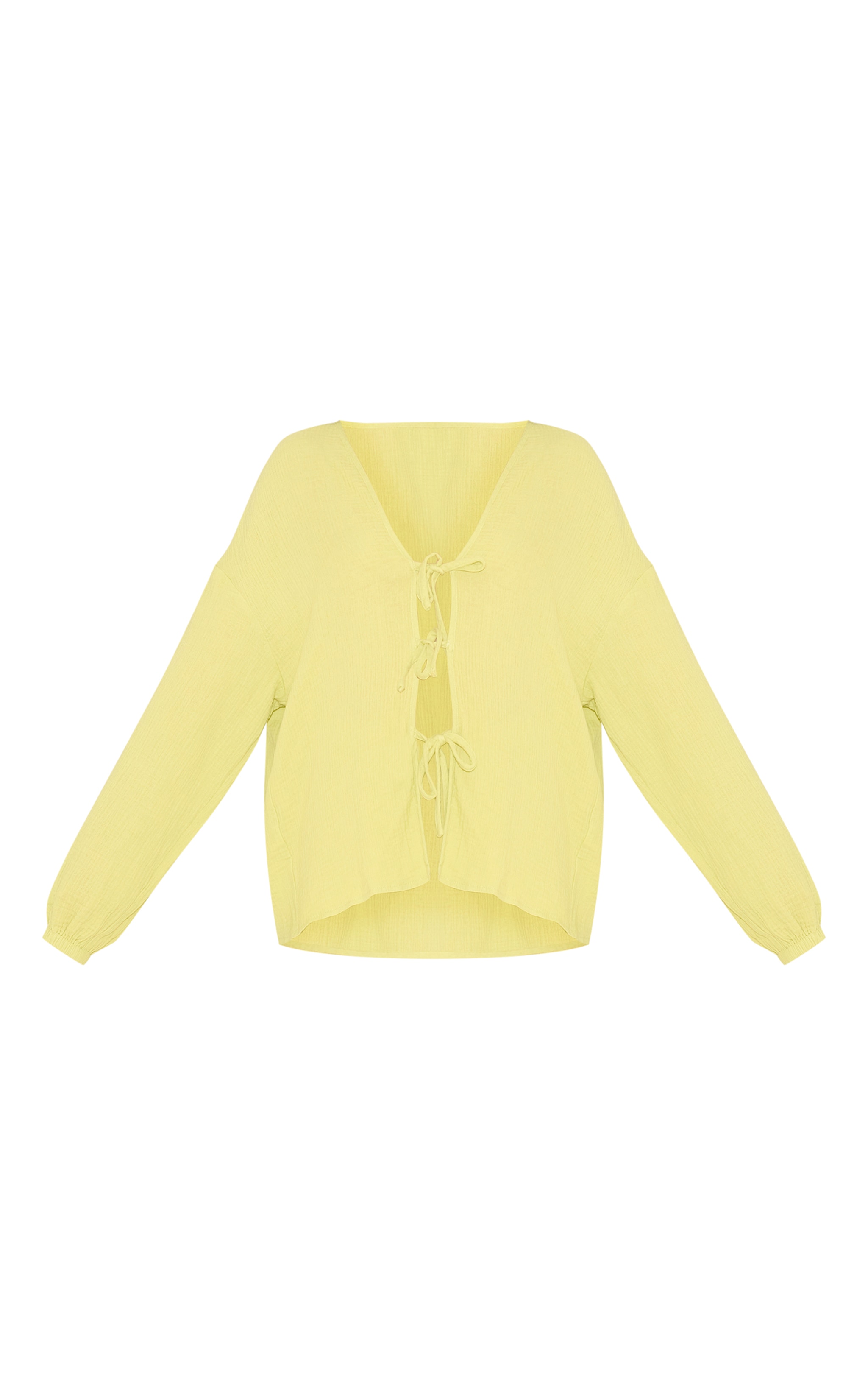 Chartreuse Cheesecloth Textured Tie Front Shirt image 5
