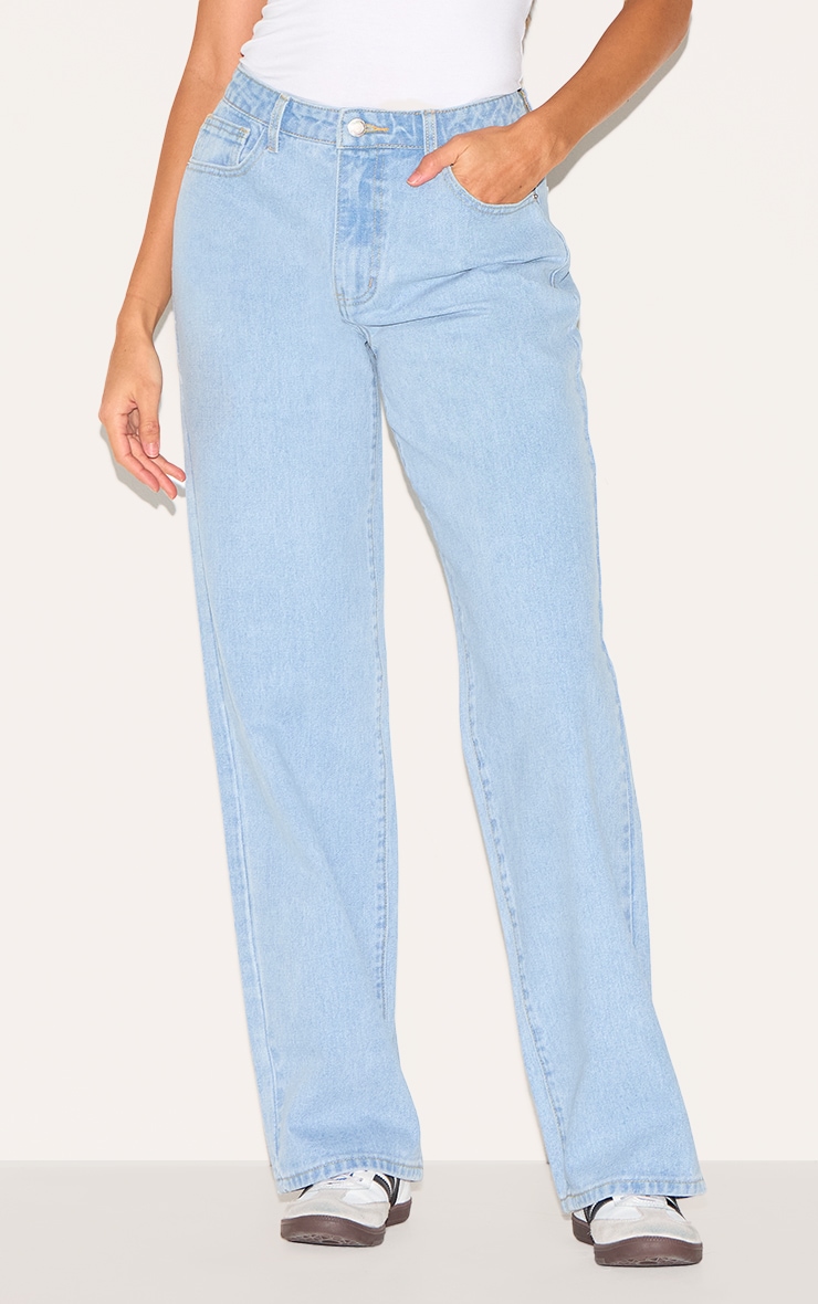 Light Blue Mid Rise Straight Leg Jeans image 2