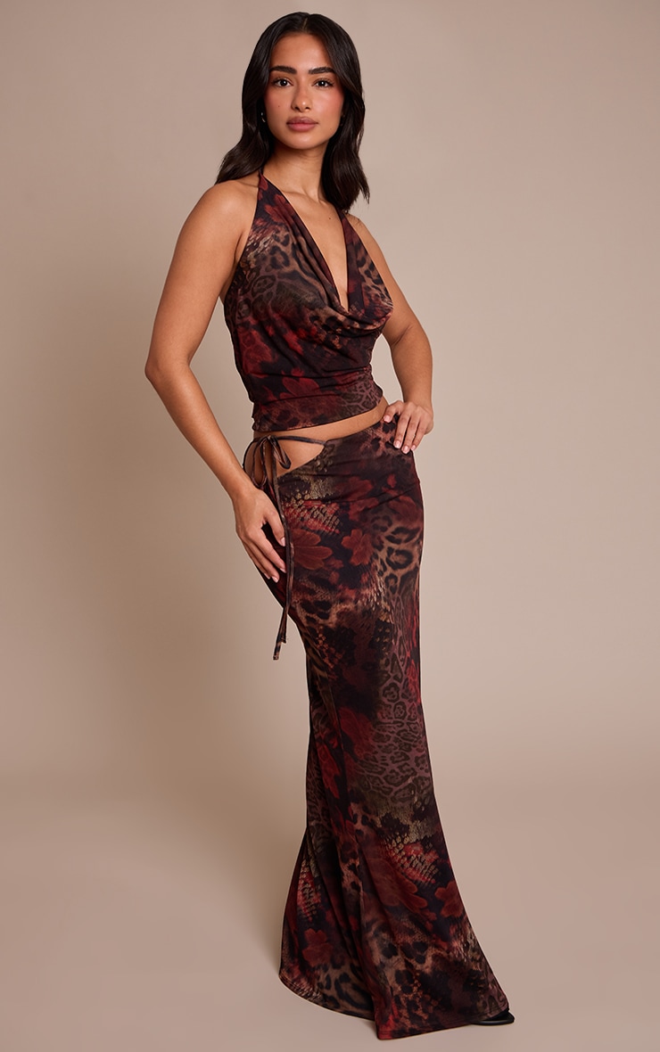 Petite Orange Printed Low Rise Maxi Skirt image 2