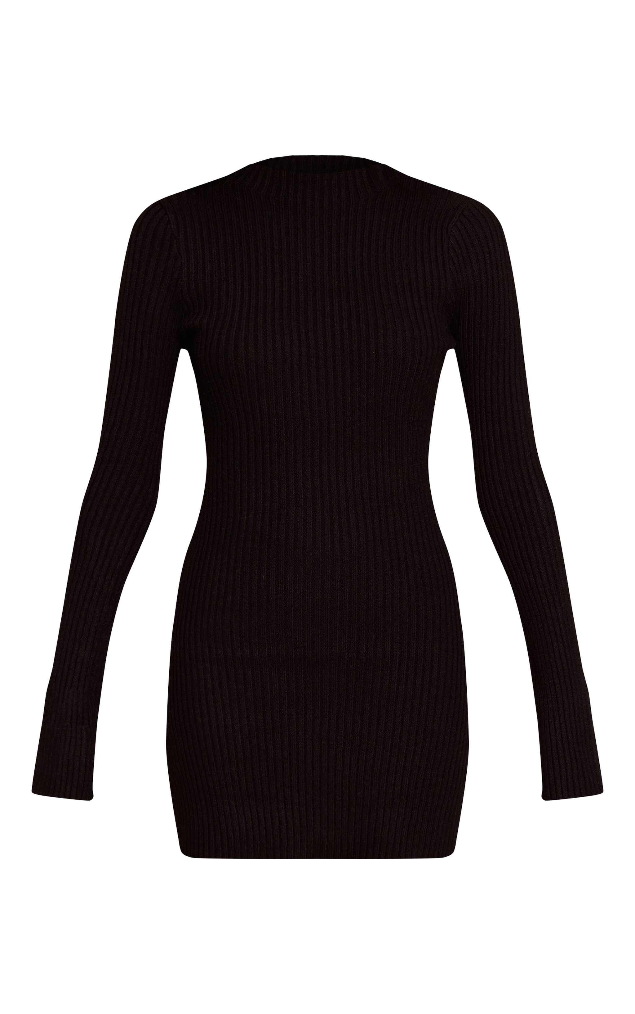Black Rib Long Sleeve Knitted Mini Dress image 5