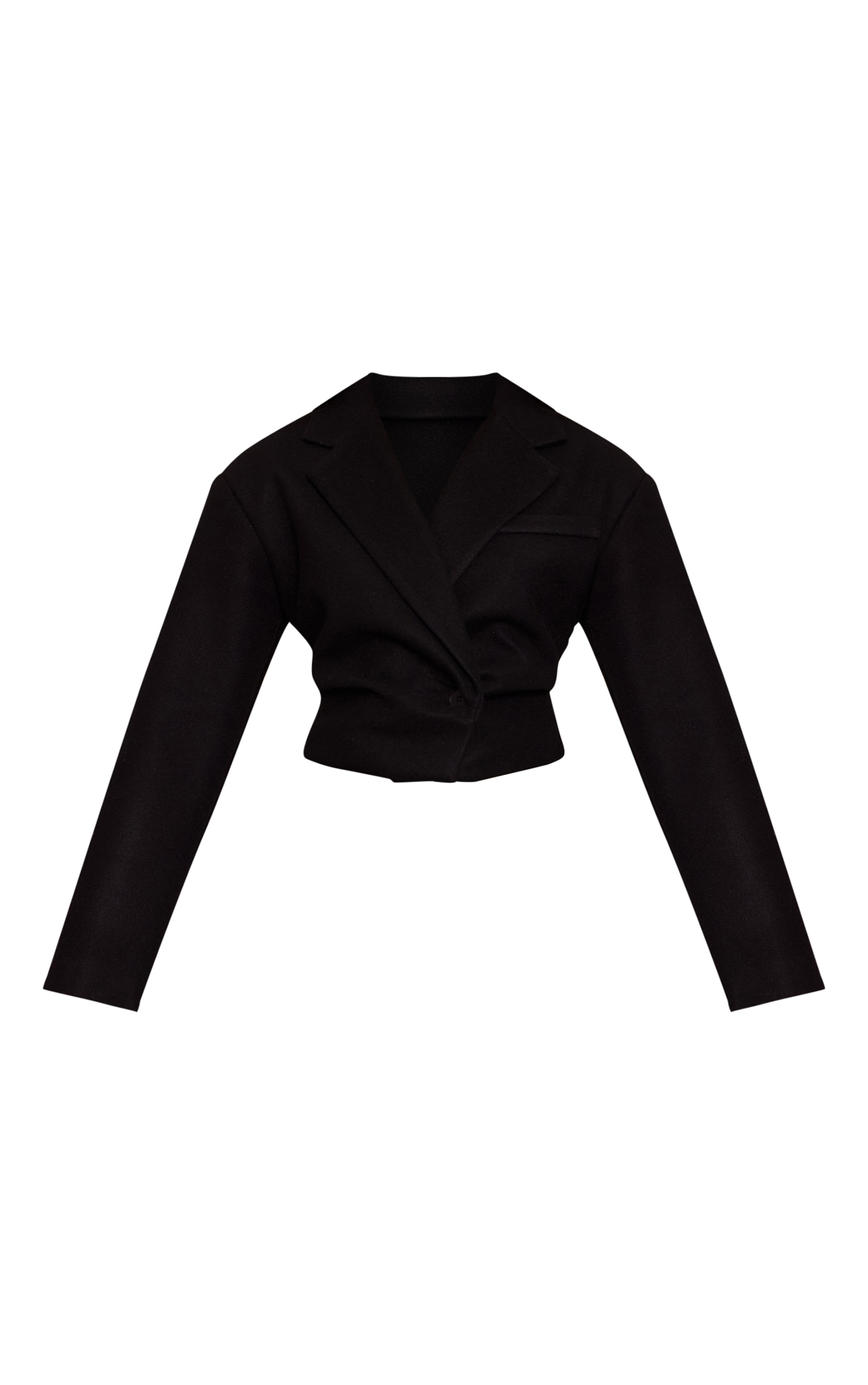 Black Cropped Wool Look Cinch Blazer image 5