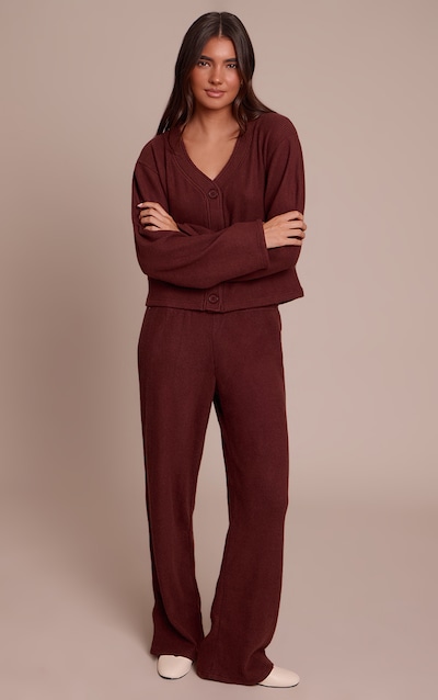 Chocolate Brown Soft Brushed Chunky Rib Wide Leg Pant