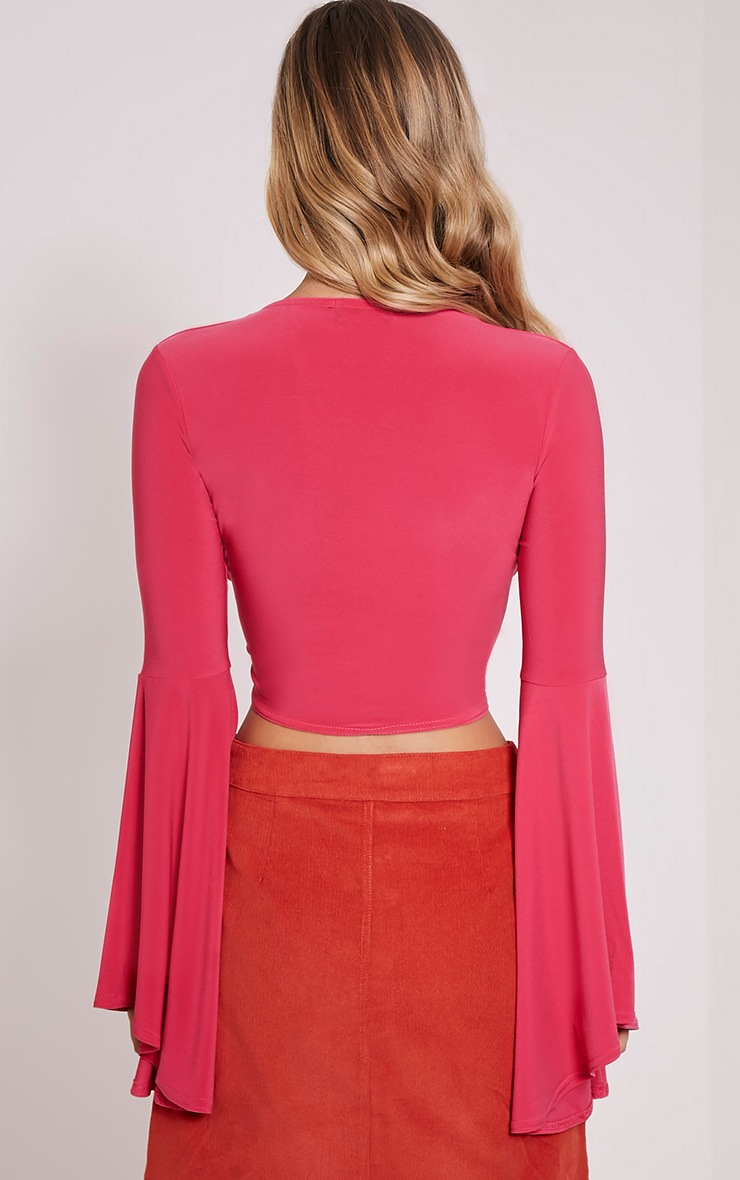 Evaline Pink Bell Sleeve Plunge Crop Top PrettyLittleThing