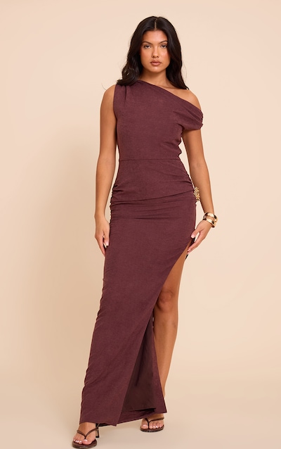 Chocolate Textured Asymmetric Bodycon Midaxi Dress
